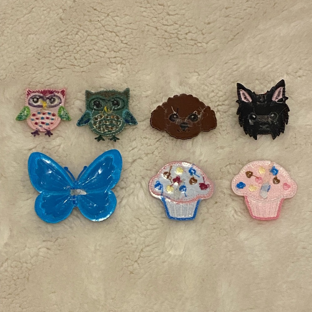 Iron on patches: Butterfly, 2 Owls, 2 Cupcakes, 2 cute Dogs,